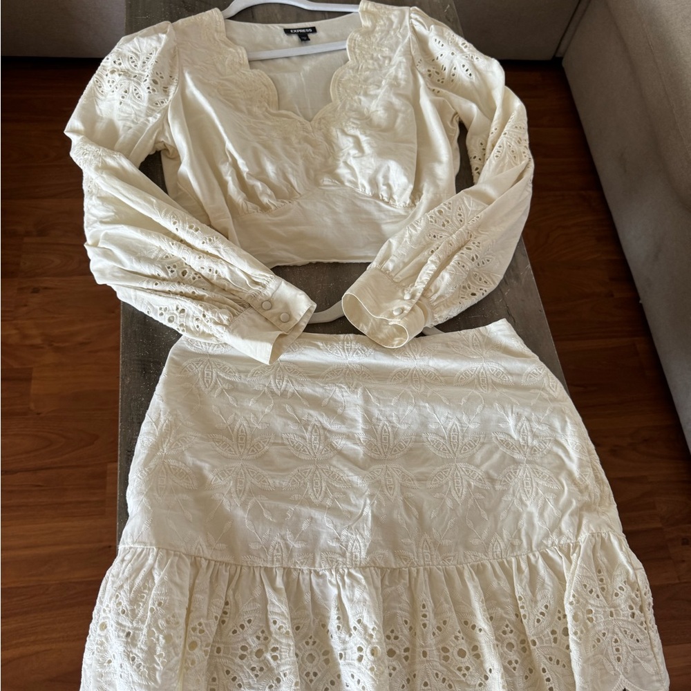 Express Cream Ruffled Tiered Sundress with Bishop Sleeves